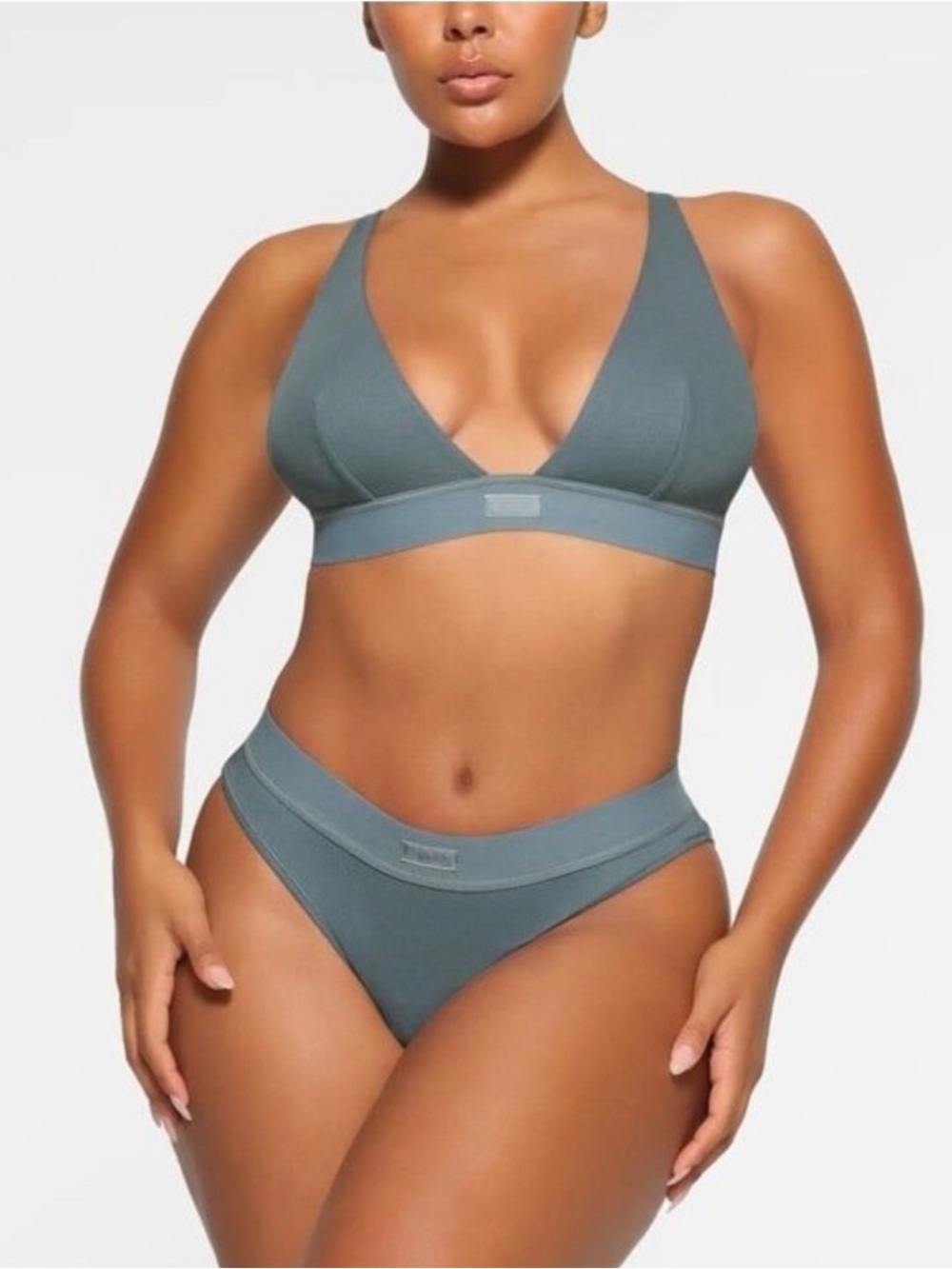 Pristine SKIMS Cotton Plunge Bralette Kyanite Blue Wireless Lounge Bra Size XL